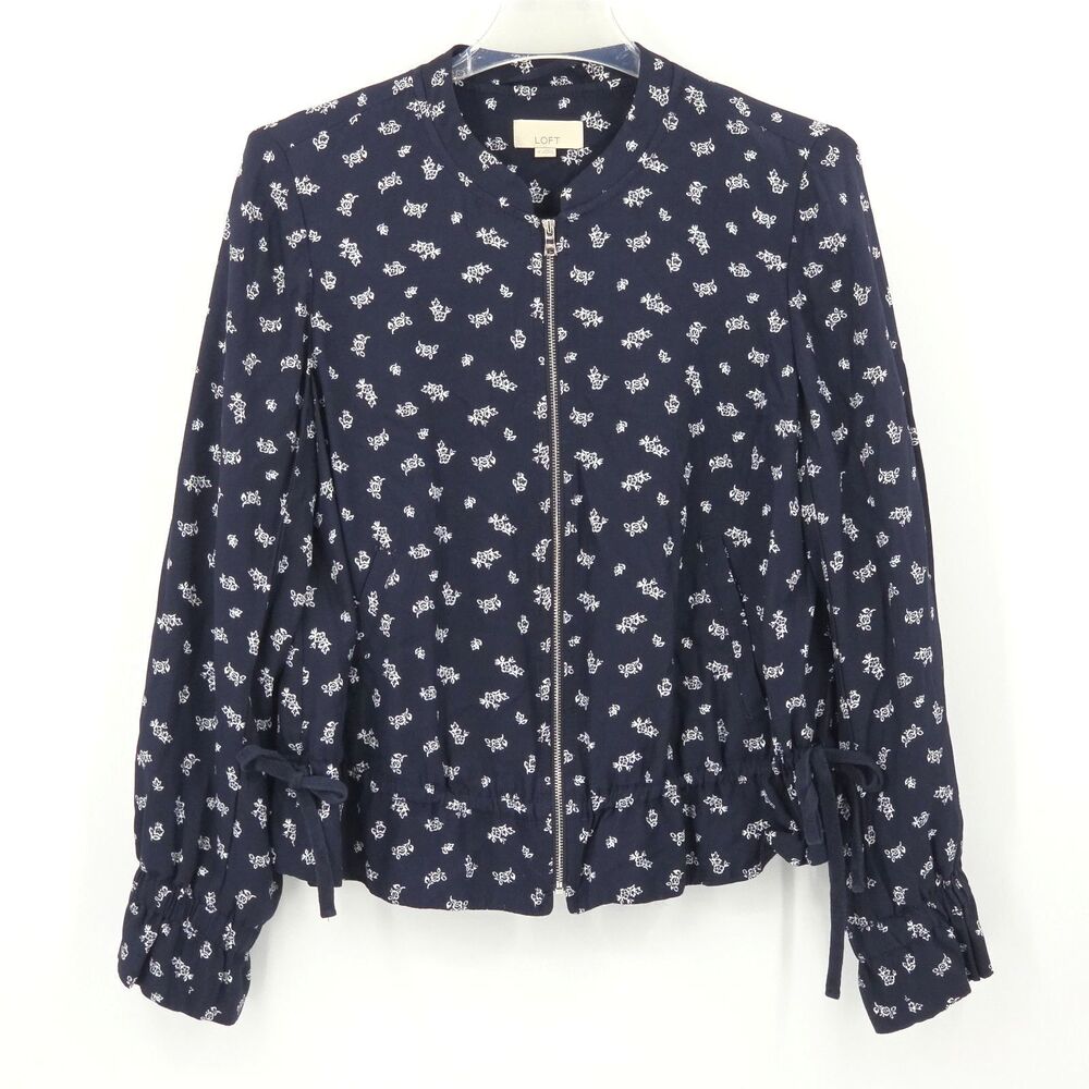 Loft  Bomber Jacket Womens Size Medium Floral Coquette Soft Lightweight Bows